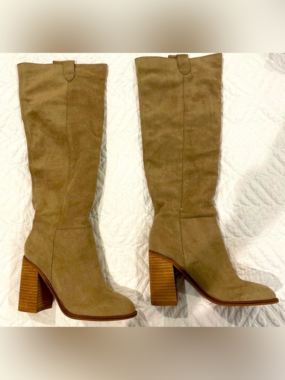 Women's Tall Suede Block Heel Boots - Tan